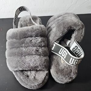 UGG Charcoal Fluffy Slide Sandals
